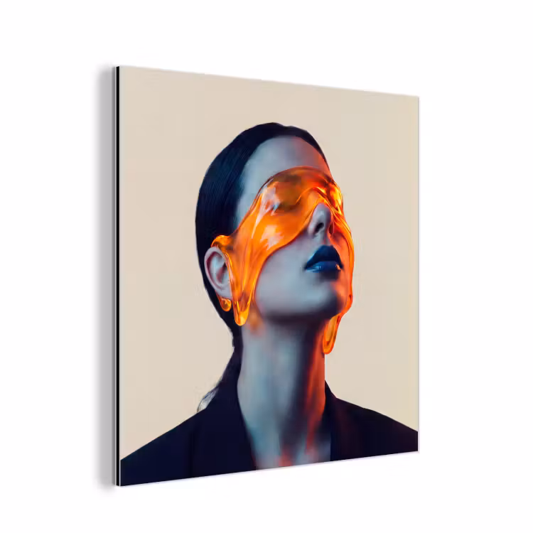 Vrouw - Oranje - Abstract - Modern - Kleurrijk aluminium wit klein -3d