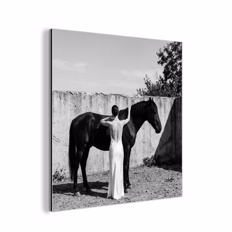 Vrouw - Paard - Artistiek aluminium wit klein -3d