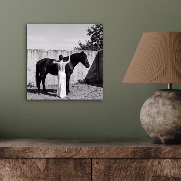 Vrouw - Paard - Artistiek aluminium wit klein -sfeer2