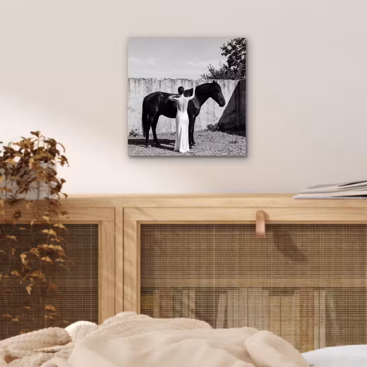 Vrouw - Paard - Artistiek aluminium wit klein -sfeer3