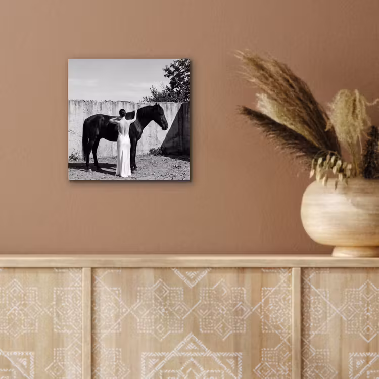 Vrouw - Paard - Artistiek aluminium wit klein -sfeer4