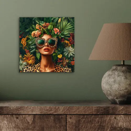 Vrouw - Panterprint - Jungle - Natuur - Luxe aluminium wit klein -sfeer2