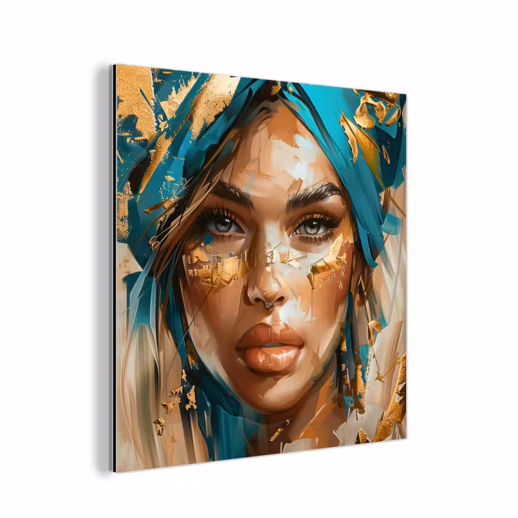 Vrouw - Portret - Goud - Luxe - Blauw aluminium wit klein -3d
