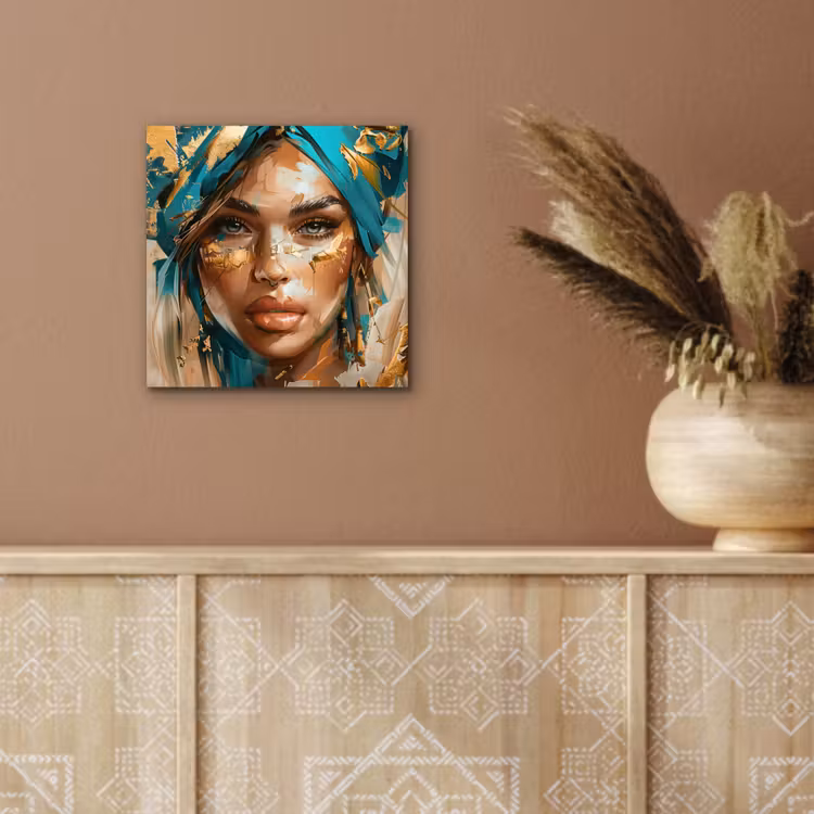 Vrouw - Portret - Goud - Luxe - Blauw aluminium wit klein -sfeer4