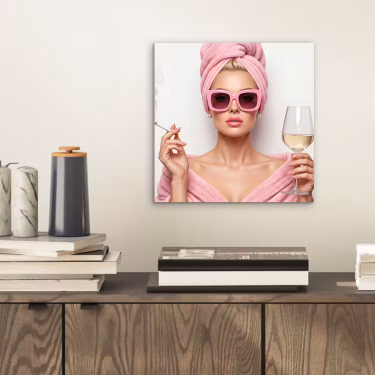 Vrouw - Roze - Wijn - Zonnebril aluminium wit klein -sfeer1