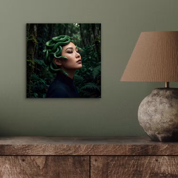 Vrouw - Slang - Natuur - Mystiek - Groen aluminium wit klein -sfeer2