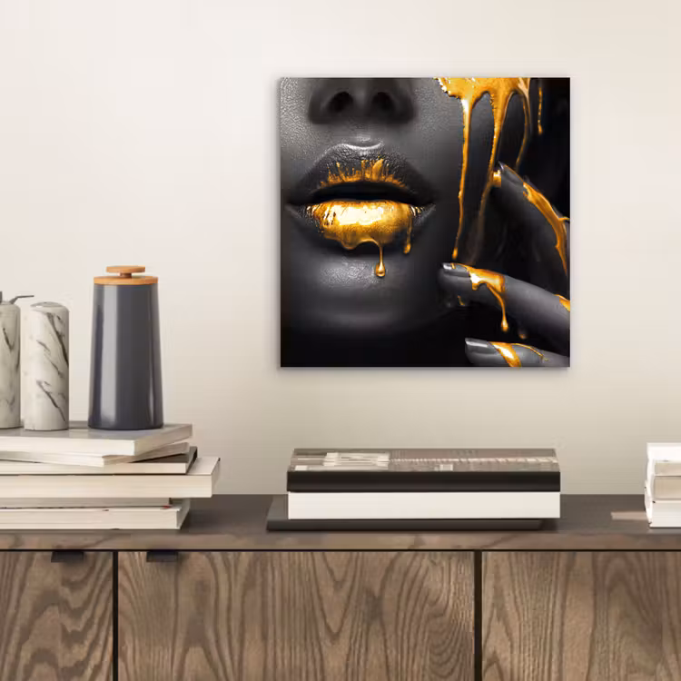 Vrouw - Zwart - Goud - Gezicht - Lippen aluminium wit klein -sfeer1