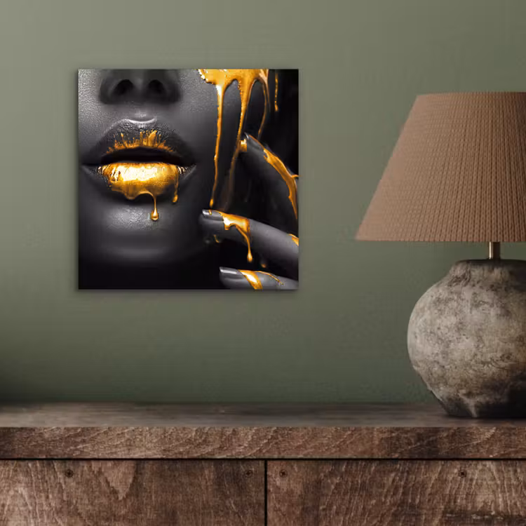 Vrouw - Zwart - Goud - Gezicht - Lippen aluminium wit klein -sfeer2