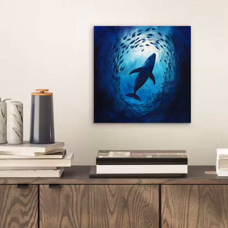 Walvis - Vissen - Donkerblauw aluminium wit klein -sfeer1
