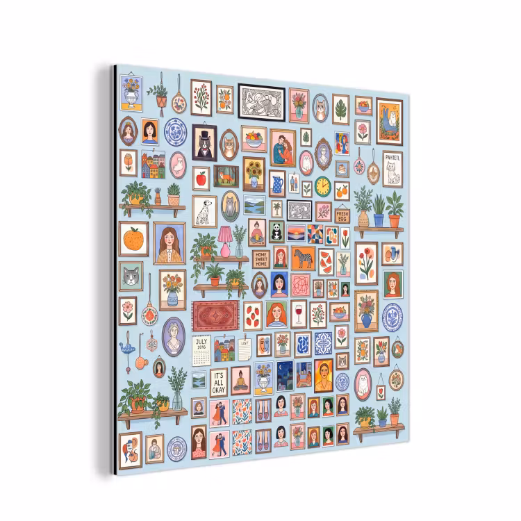 Wanddecoratie - Collectie - Huis - Illustratief - Kleurrijk aluminium wit klein -3d