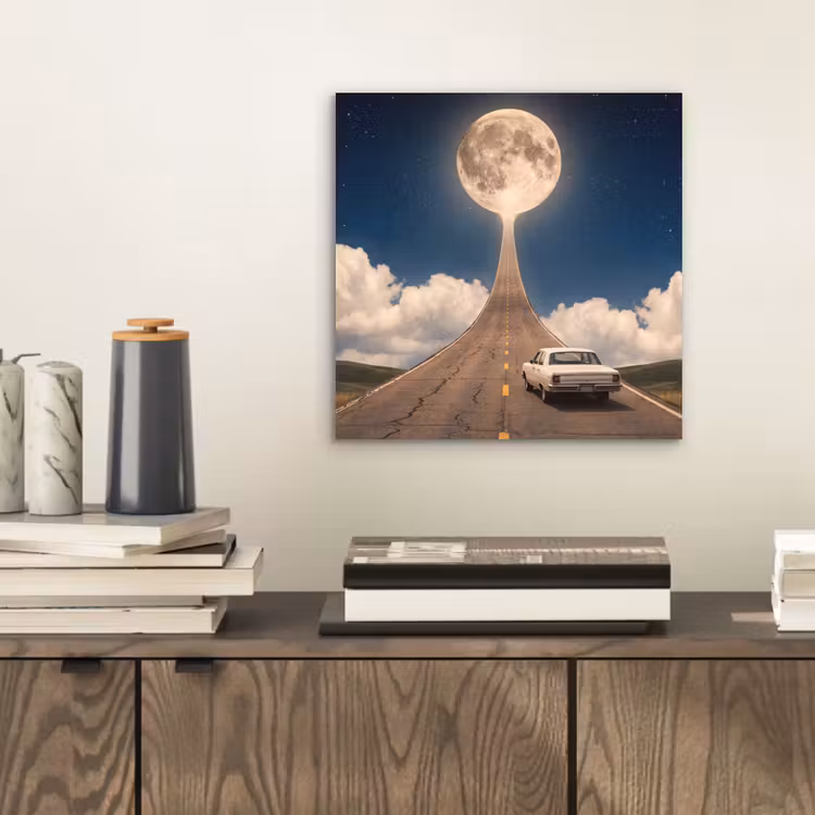 Aluminium schilderij - Weg - Maan - Nacht - Weg - Maan - Nacht aluminium wit klein