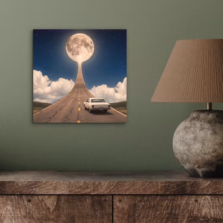 Aluminium schilderij - Weg - Maan - Nacht - Weg - Maan - Nacht aluminium wit klein
