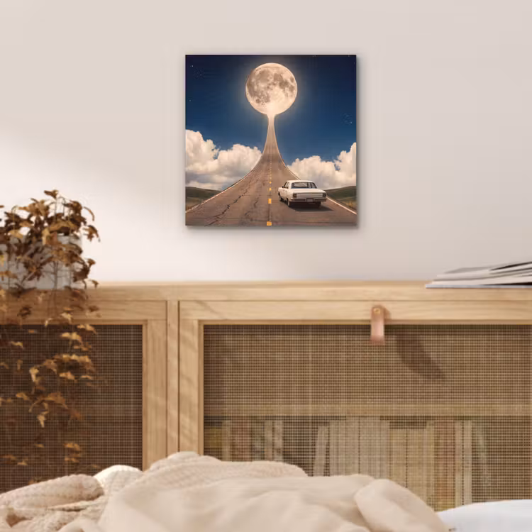 Aluminium schilderij - Weg - Maan - Nacht - Weg - Maan - Nacht aluminium wit klein