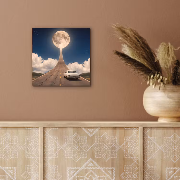 Aluminium schilderij - Weg - Maan - Nacht - Weg - Maan - Nacht aluminium wit klein