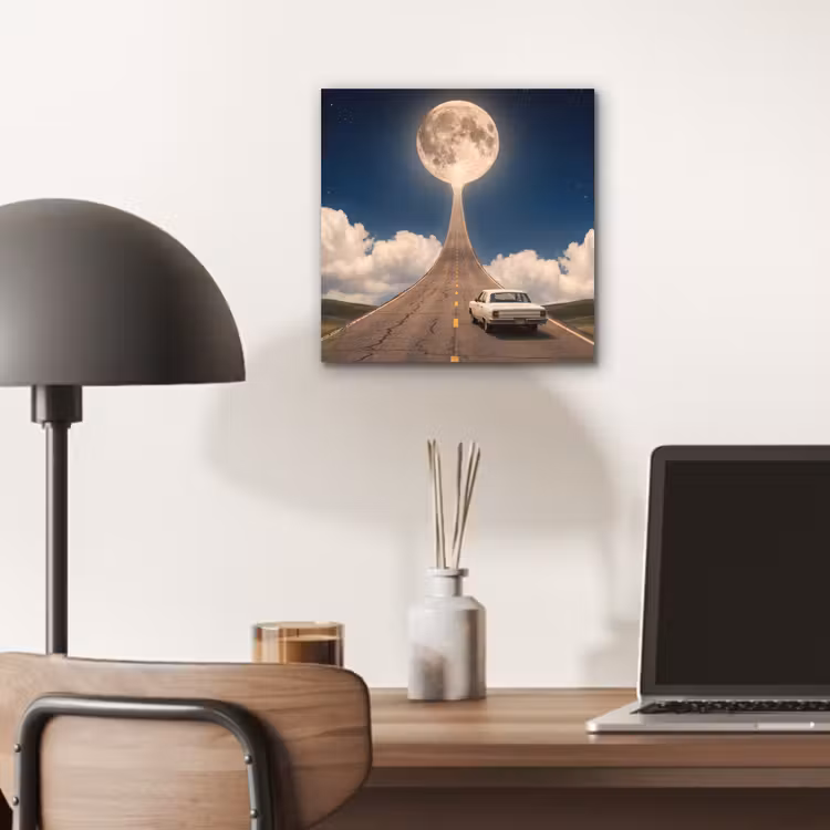 Aluminium schilderij - Weg - Maan - Nacht - Weg - Maan - Nacht aluminium wit klein