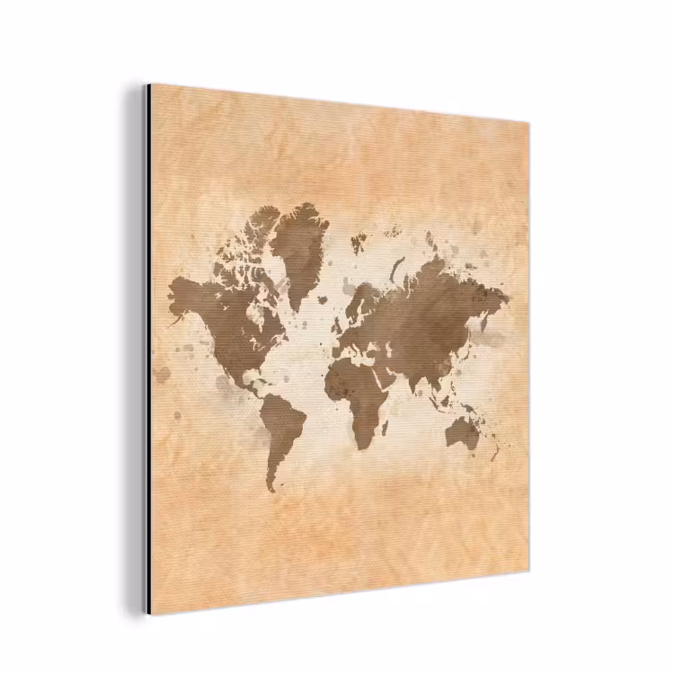 Wereldkaart - Beige - Bruin aluminium wit klein -3d