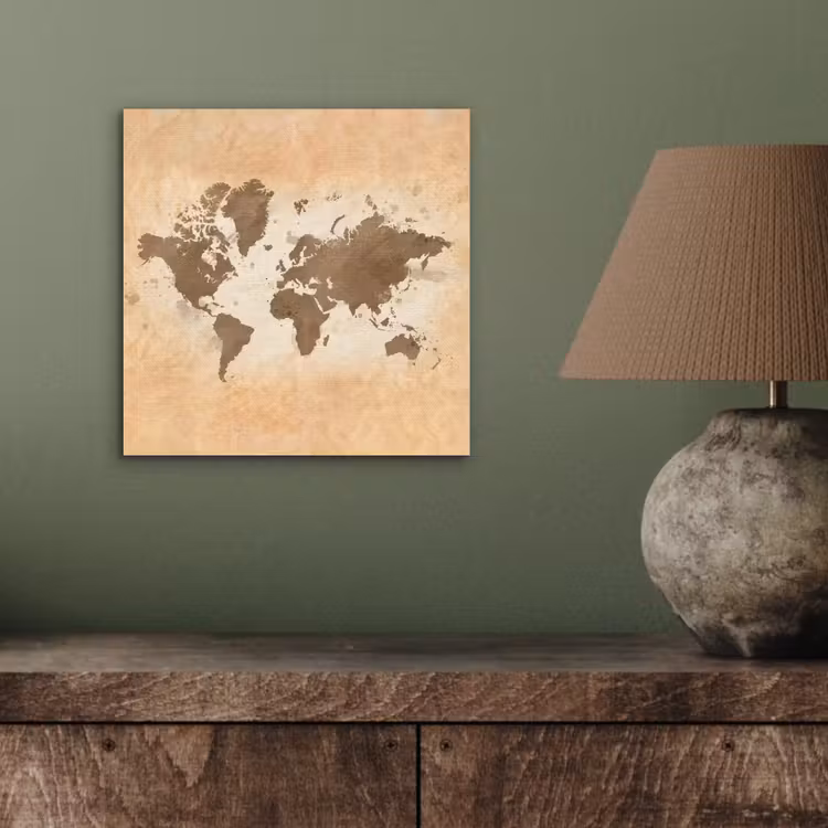 Wereldkaart - Beige - Bruin aluminium wit klein -sfeer2
