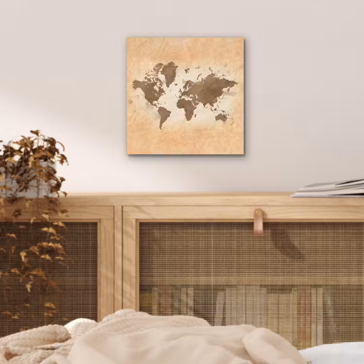 Wereldkaart - Beige - Bruin aluminium wit klein -sfeer3
