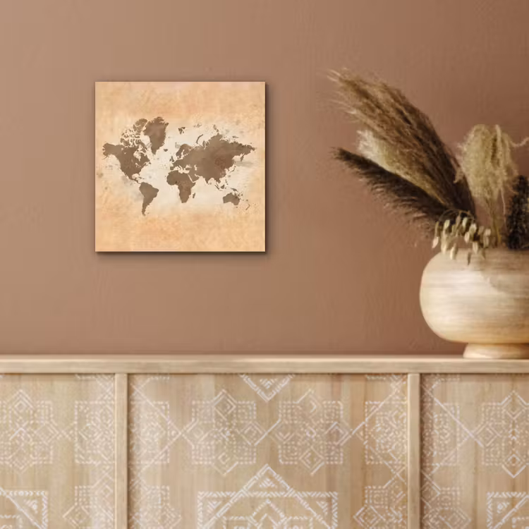 Wereldkaart - Beige - Bruin aluminium wit klein -sfeer4