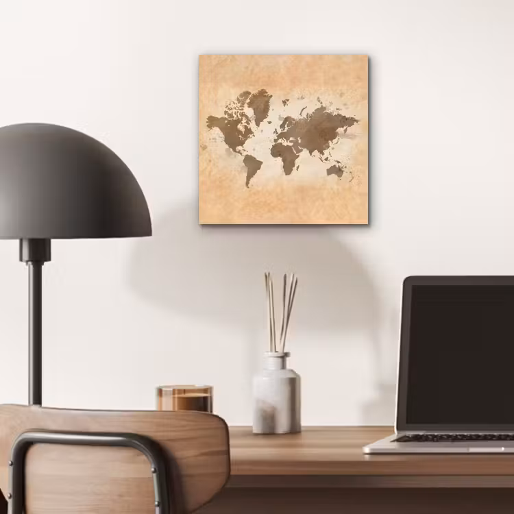 Wereldkaart - Beige - Bruin aluminium wit klein -sfeer5