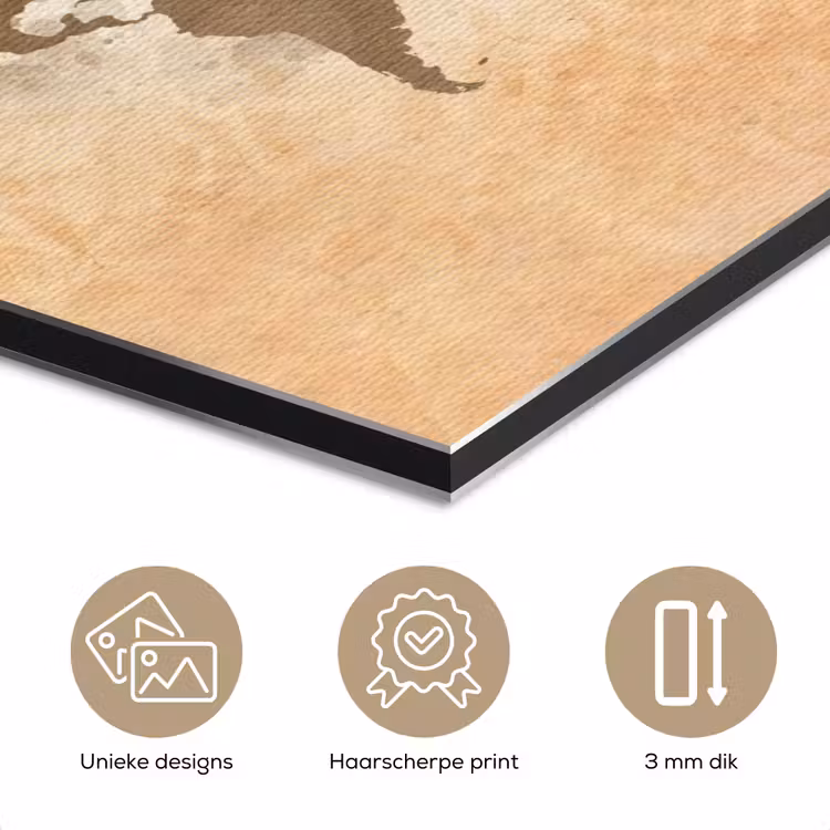 Wereldkaart - Beige - Bruin aluminium wit klein -closeup_NL