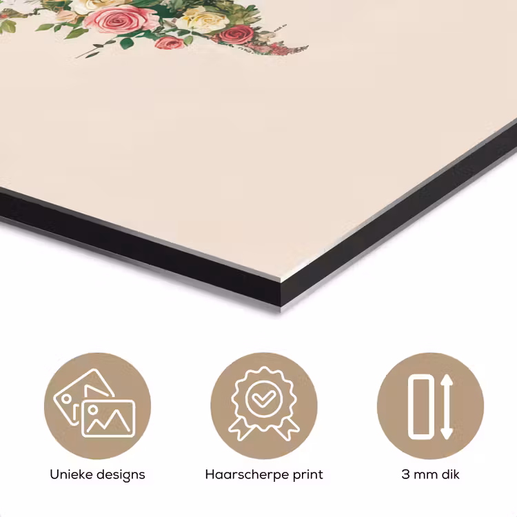 Wereldkaart - Bloemen - Roze aluminium wit klein -closeup_NL