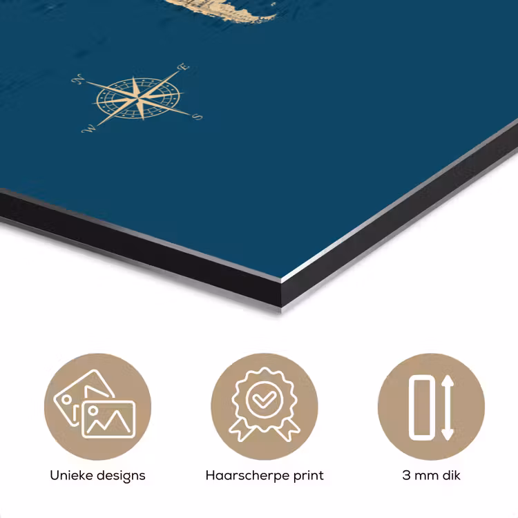 Wereldkaart - Donkerblauw - Beige aluminium wit klein -closeup_NL