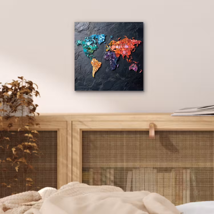 Wereldkaart - Edelstenen - Regenboog - Ruw aluminium wit klein -sfeer3