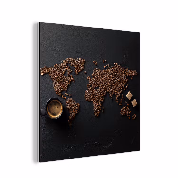Wereldkaart - Espresso - Zwart aluminium wit klein -3d