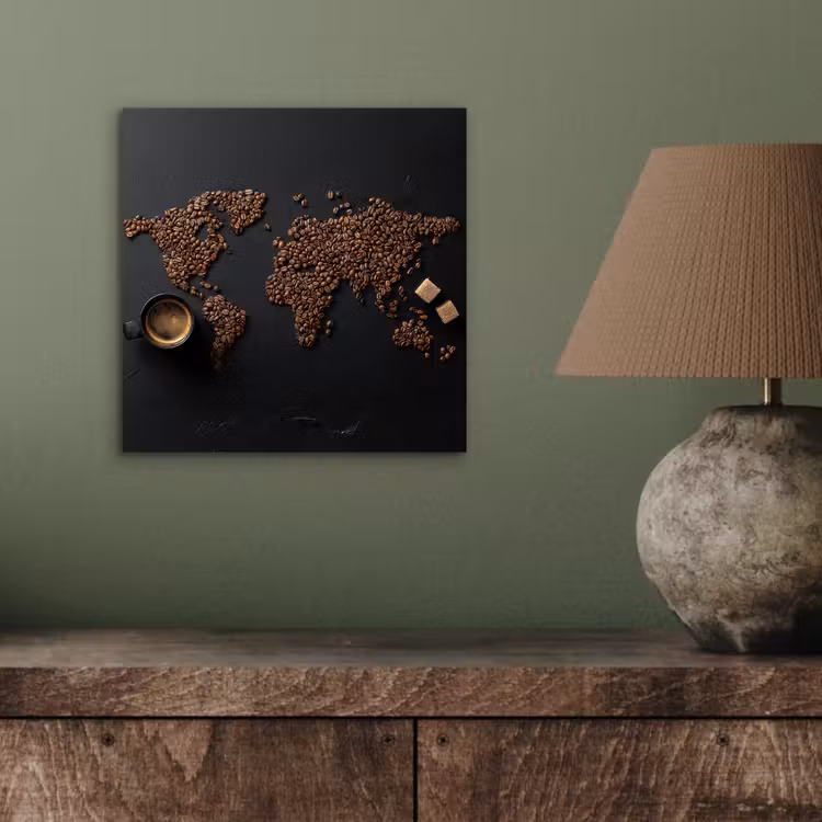Wereldkaart - Espresso - Zwart aluminium wit klein -sfeer2