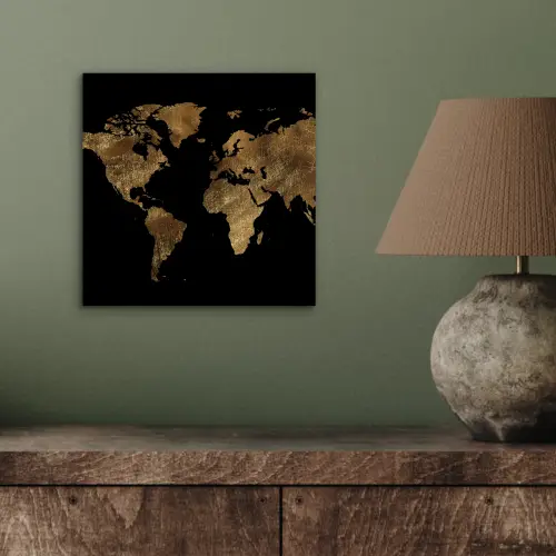 Wereldkaart - Goud - Luxe - Aarde - Zwart aluminium wit klein -sfeer2
