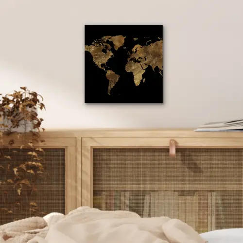 Wereldkaart - Goud - Luxe - Aarde - Zwart aluminium wit klein -sfeer3