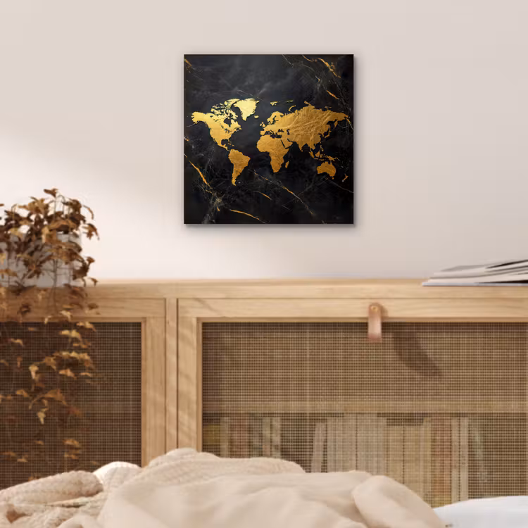 Wereldkaart - Goud - Marmer aluminium wit klein -sfeer3