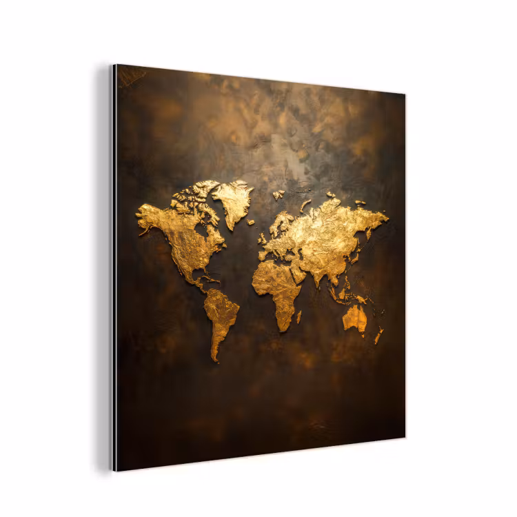 Wereldkaart - Goud - Roest aluminium wit klein -3d