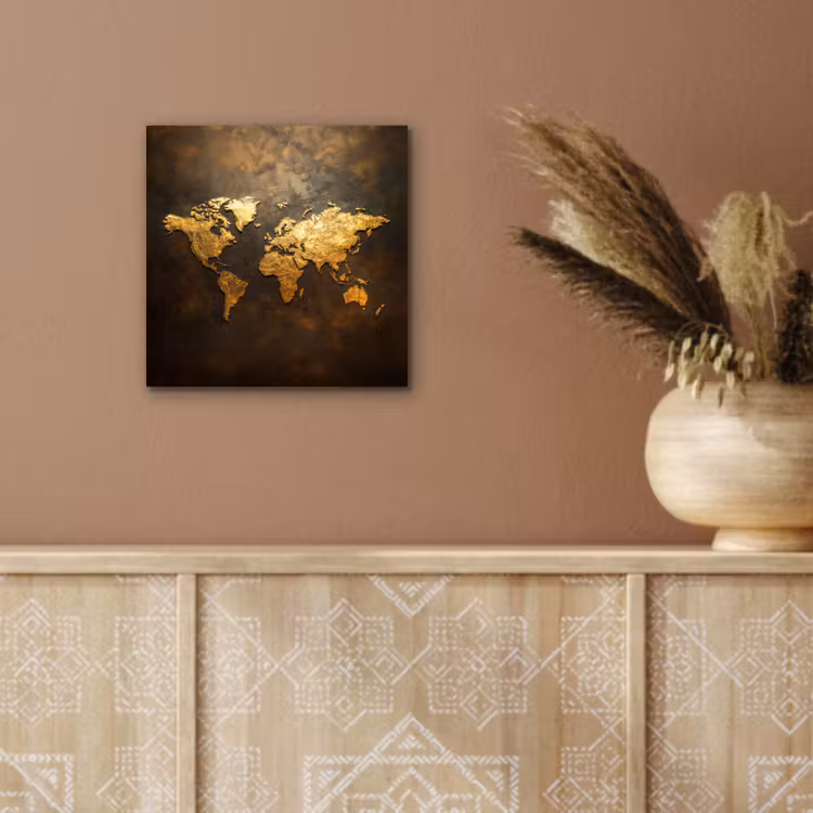 Wereldkaart - Goud - Roest aluminium wit klein -sfeer4