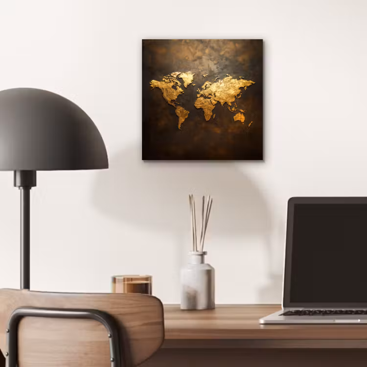 Wereldkaart - Goud - Roest aluminium wit klein -sfeer5