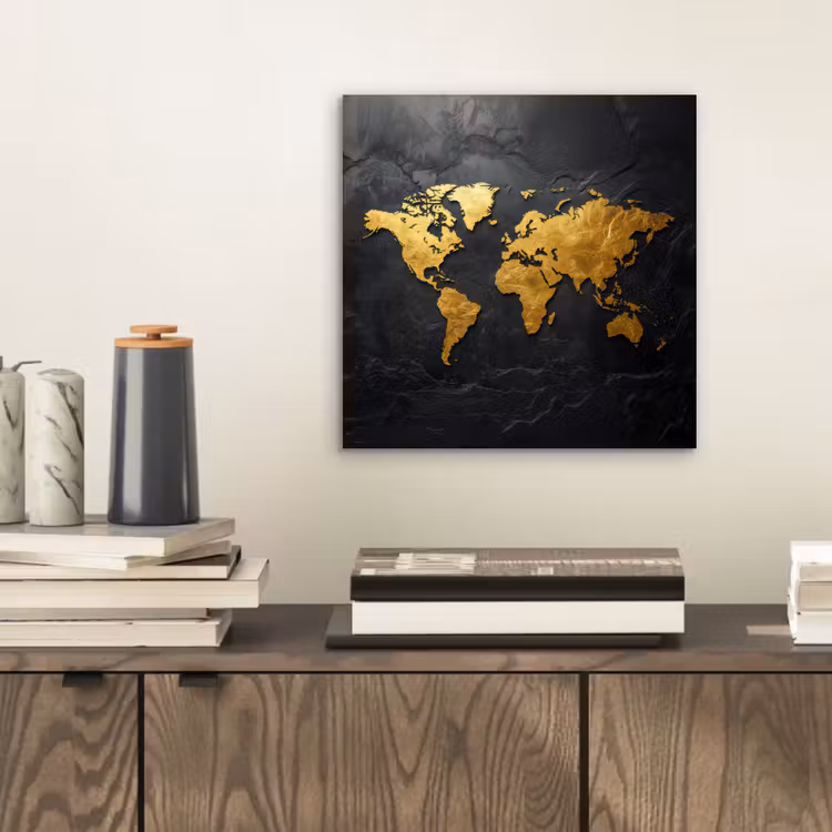 Wereldkaart - Goud - Steen aluminium wit klein -sfeer1