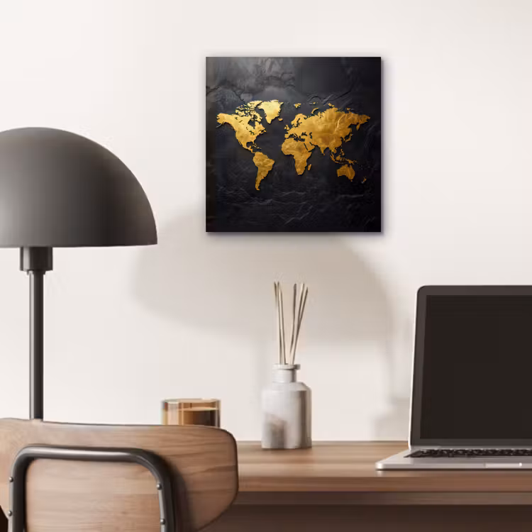 Wereldkaart - Goud - Steen aluminium wit klein -sfeer5