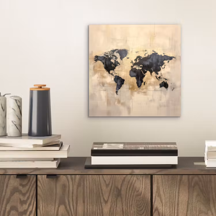 Wereldkaart - Goud - Zwart - Abstract aluminium wit klein -sfeer1