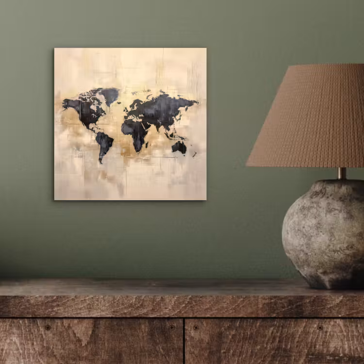 Wereldkaart - Goud - Zwart - Abstract aluminium wit klein -sfeer2