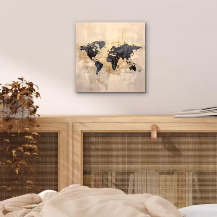 Wereldkaart - Goud - Zwart - Abstract aluminium wit klein -sfeer3