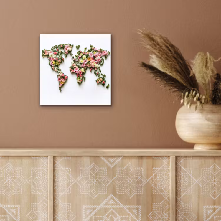 Wereldkaart - Kleurrijk - Bloemen - Lente aluminium wit klein -sfeer4