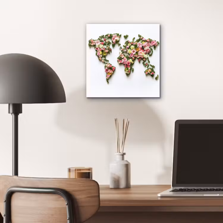 Wereldkaart - Kleurrijk - Bloemen - Lente aluminium wit klein -sfeer5