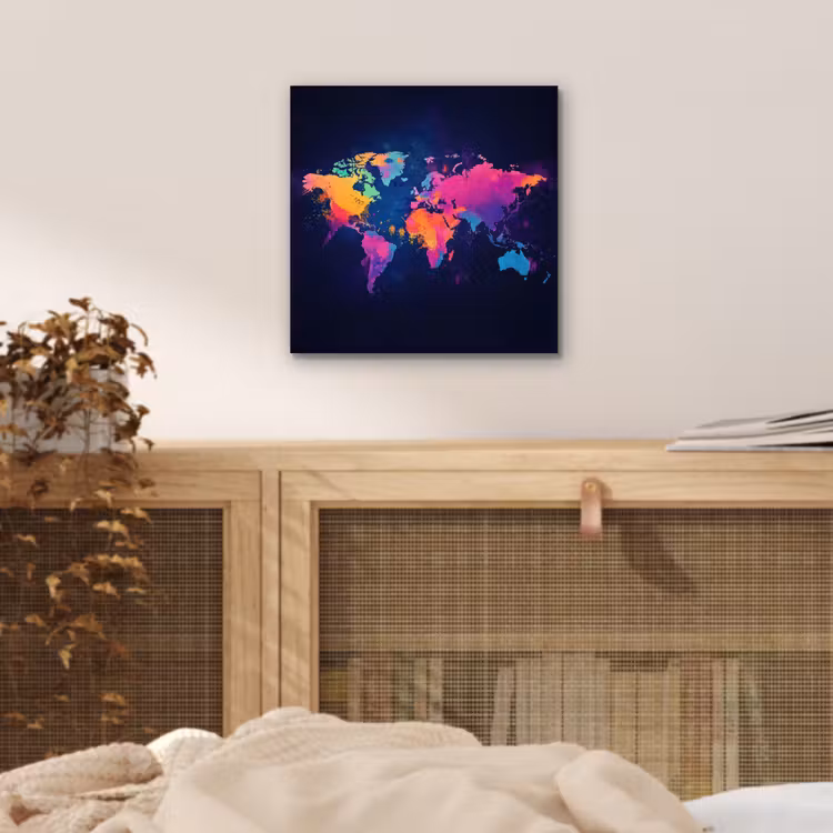 Wereldkaart - Kleurrijk - Graffiti aluminium wit klein -sfeer3