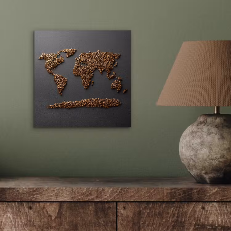 Wereldkaart - Koffie - Grijs aluminium wit klein -sfeer2