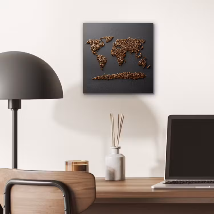 Wereldkaart - Koffie - Grijs aluminium wit klein -sfeer5