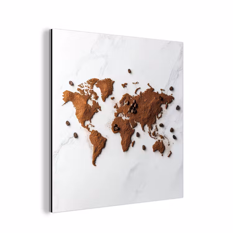 Wereldkaart - Koffie - Marmer aluminium wit klein -3d