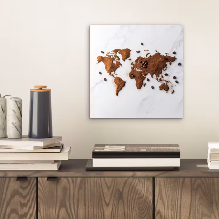 Wereldkaart - Koffie - Marmer aluminium wit klein -sfeer1