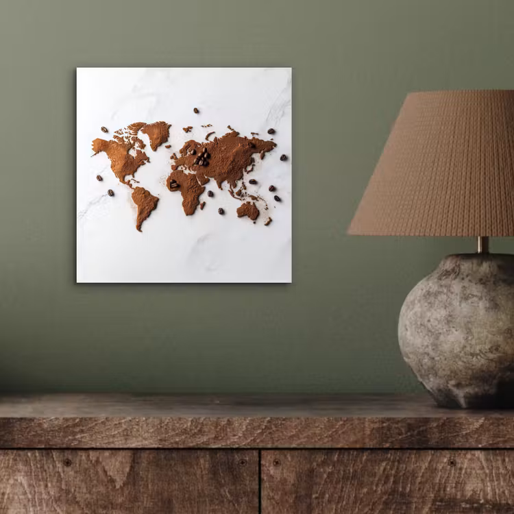 Wereldkaart - Koffie - Marmer aluminium wit klein -sfeer2