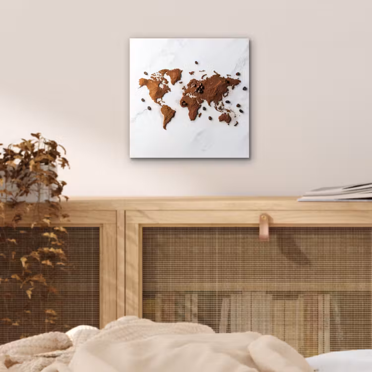 Wereldkaart - Koffie - Marmer aluminium wit klein -sfeer3